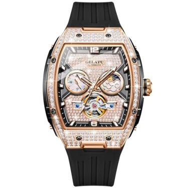 Imagem de OLEVS Relógio de pulso feminino com diamante, automático, automático, automático, elegante, luxuoso, impermeável, para mulheres, 6016: preto rosa