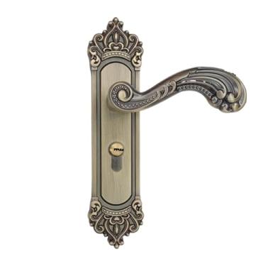 Imagem de PXNQMTJM Fechadura magnética europeia silenciosa fechadura magnética para quarto de quarto maçaneta de porta de madeira maciça conjunto de fechadura de porta de bronze amarelo (bronze grande 50 corpo