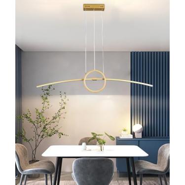 Imagem de Lustre ajustável em altura de 120 cm, luminária pendente moderna de LED com design curvo, luminária preta com intensidade de luz ajustável, luminária de teto dourada para escritório com cont