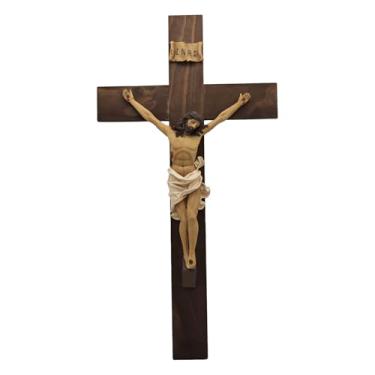 Imagem de MeritMode Cruz de parede de crucifixo de madeira com figura de Jesus de resina – Crucifixo católico para parede, grande decoração de parede de cruz de Jesus de madeira, cruz religiosa para casa
