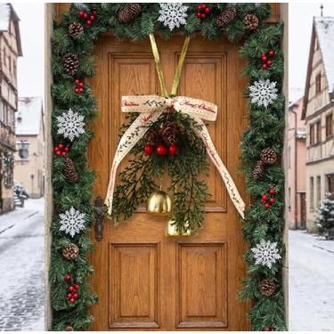 Imagem de Enfeite de Natal para pendurar com laço e porta de sino, decoração festiva para pendurar no carro na parede (verde)