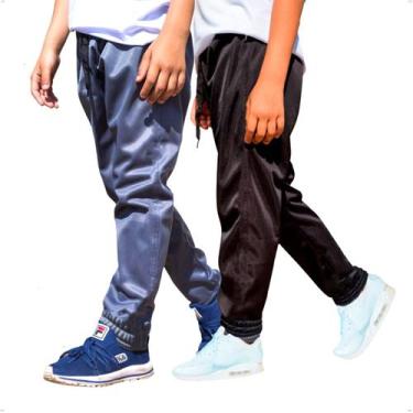 Imagem de KIT 2 Calças Jogger Helanca Infantil Agasalho Flanelado Inverno Bolso 