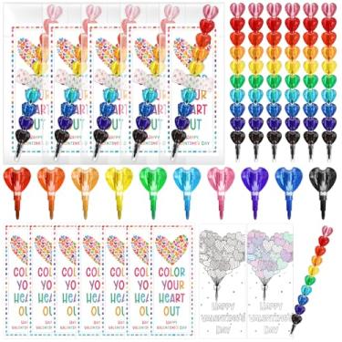 Imagem de Sayglossy Conjunto de 50 gizes de cera empilháveis coloridos para dia dos namorados com adesivo para cartão, escola, sala de aula, recompensas, suprimentos de festa, presente para estudantes de