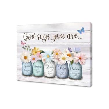 Imagem de HONGYA Art Motivational Bible Verse Wall Decor: God Says You Are Wall Art Sayings, Arte de Parede Cristã em Tela Inspiradora Emoldurada, Pôster de Citações de Presente Cristão para Mulheres Meninas