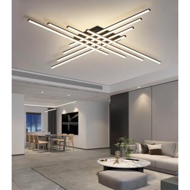 Imagem de Luminária de teto LED moderna e regulável, 128 W, alto brilho, grande, com controle remoto, ideal para sala de estar, quarto, sala de jantar e escritório (preta, 8 lâmpadas).