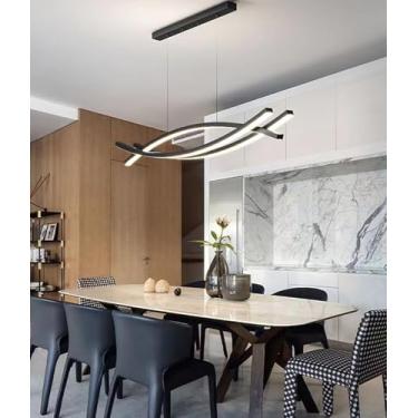 Imagem de Luminária de mesa moderna com LED, luminária pendente regulável, design linear com controle remoto, lustre para escritório, sala de jantar, corredor, sala de estudos, cozinha, luminária de t