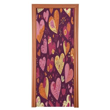 Imagem de ATTX Capa de porta da frente com corações de dia dos namorados - decoração de férias de tecido elástico lavável para festas, casa, decoração de porta da frente, 98 x 98 polegadas (98)