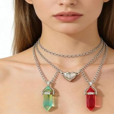 Imagem de Colar de amizade para mulheres, cristais de cura combinando com coração, joia para melhor amiga para ela, Medium, Latão, Sem Pedra Preciosa