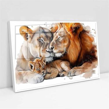 Imagem de Quadro Família Leões Dormindo Aquarela - 50X70Cm