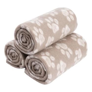 Imagem de CAI TENG Pacote com 3 cobertores para cães pequenos, cobertor de lã macio, 53 x 76 cm, essencial para cama, estampa de pata fofa, cachorro marrom