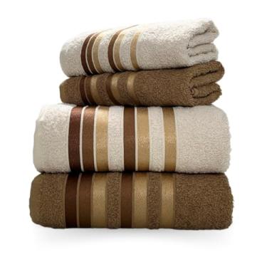 Imagem de Jogo 4 Peças Toalhas de Banho - 100% Algodão, Grossa Felpuda e Macia, Excelente Absorção para Ambientes Domésticos e Hospedagem (Palha/Bege)