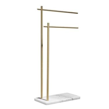 Imagem de 3FLQOOPP Toalheiro para mantas, suporte para colcha, suporte de toalha de cobre de 2 camadas com base de mármore, toalheiro independente, suporte de toalha nórdico para banheiro, lavanderia, toalha St