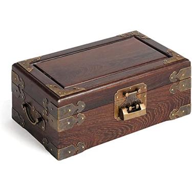 Imagem de Caixa de joias, caixa de joias antiga, caixa de armazenamento de joias de madeira oriental com espelho e trava para joias, colar, brincos, armazenamento, caixas de joias e organizadores