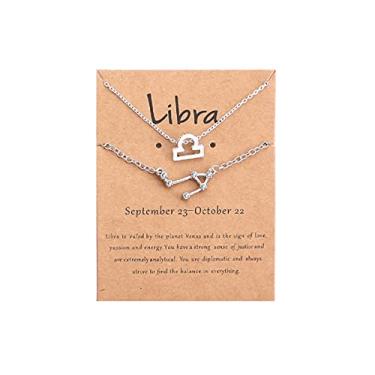 Imagem de 2 gargantilhas, 12 peças, constelação, signo do zodíaco, em camadas, letra astrologia, horóscopo com cartão de mensagem, joias femininas e meninas, Cristal Metal, Cristal