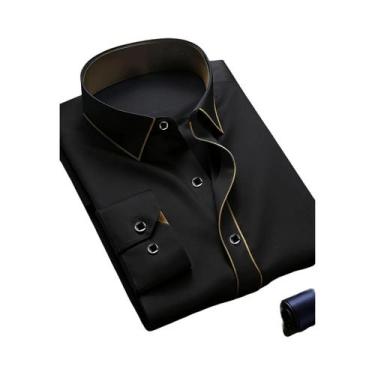 Imagem de Camisa Masculina De Manga Longa Em Patchwork Luxuosa Casual Inteligent