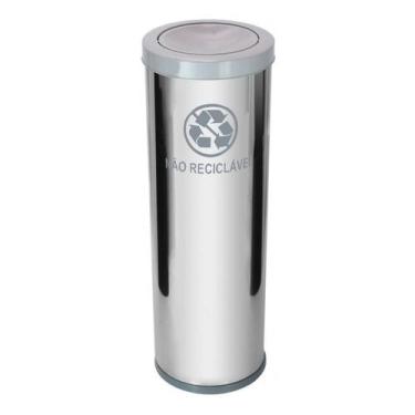 Imagem de Lixeira De Aço Inox 50l Com Tampa Plastica Meia Esfera Cinza - jsn