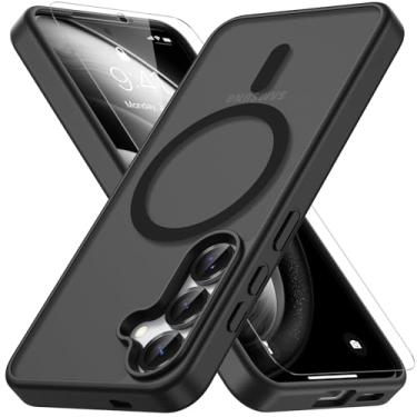 Imagem de Vansdon Capa para Samsung Galaxy S24 / S25, compatível com MagSafe, capa protetora fina fosca translúcida magnética com 1 protetor de tela - proteção contra quedas de grau militar (preto)