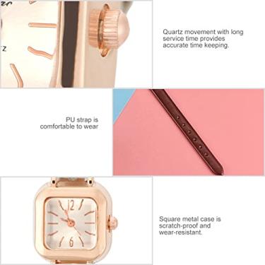 Imagem de ZJchao Relógio de Pulso Feminino Elegante de Quartzo Elegante Analógico Com Pulseira de PU Caixa de Metal Quadrada Relógio de Pulso para Mulheres Meninas Uso Diário Casual Festa de (Marrom)