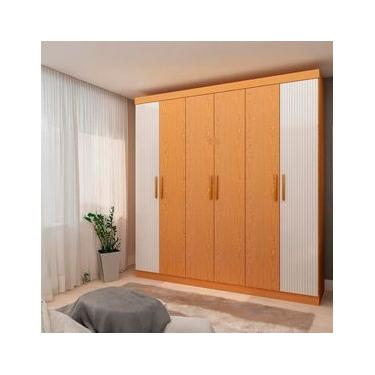 Imagem de Guarda-Roupa Casal Genialflex Palermo, 6 Portas, 2 Gavetas e 4 Prateleiras 205cm de largura – Cinamomo/White Laca Detalhe Frisado