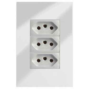 Imagem de Cj Tomada Tripla 10A 4X2 - Recta Espelhada Prata Gloss