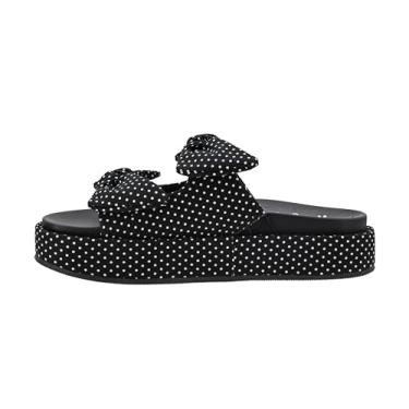 Imagem de Corkys Footwear Sandália plataforma feminina Lil Bit Knotty de 3,8 cm - com duas alças adornadas com laços e uma palmilha levemente acolchoada para uso o dia todo, Bolinhas pretas e brancas, 37