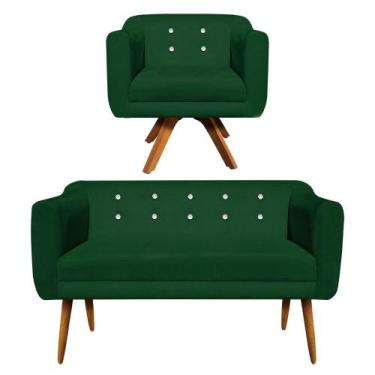 Imagem de Kit Namoradeira 02 Lugares e 01 Poltrona Giratória Julia Suede Verde c