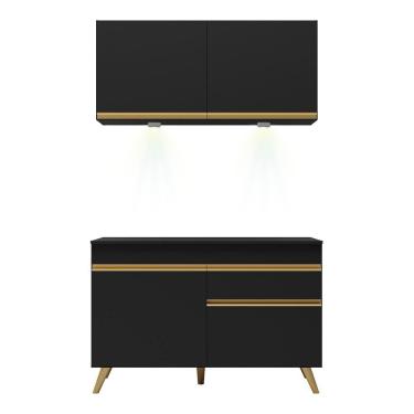 Imagem de Cozinha Compacta 2 Peças c/Leds Veneza Up Multimóveis Preta