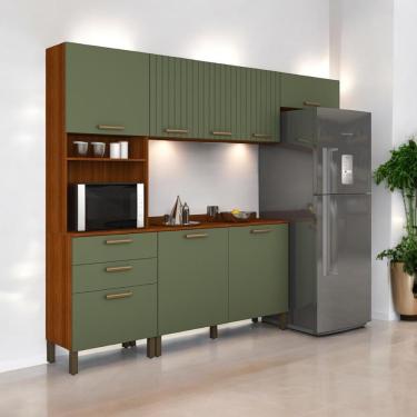 Imagem de Cozinha Compacta Juliette Com Torre Armário áereo E Balcão 120 Cinamomo E Fendi