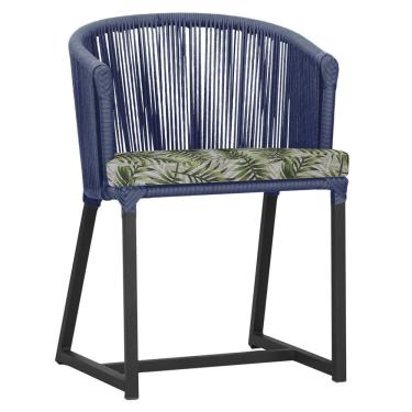 Imagem de Cadeira De Jantar Noronha Alumínio Preta E5 Trama  Azul