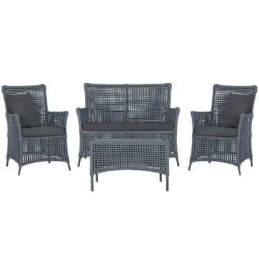 Imagem de Jogo Sofá 2 Poltronas E Mesa Igapó Preta E11 Trama Original Prata