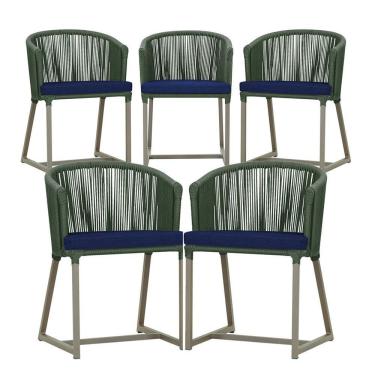 Imagem de 5 Cadeiras De Jantar Noronha Fendi Corda Náutica E10 Trama Verde