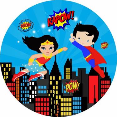 Imagem de Painel de Lona Redondo Herois Baby Cidade Cartoon - Fabrika De Festa, 