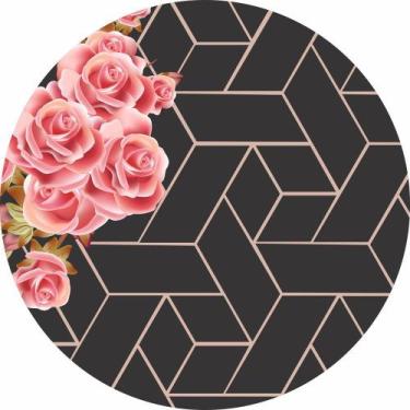 Imagem de Painel de Lona Redondo Formas E Flores Fundo Preto - Fabrika de Festa,