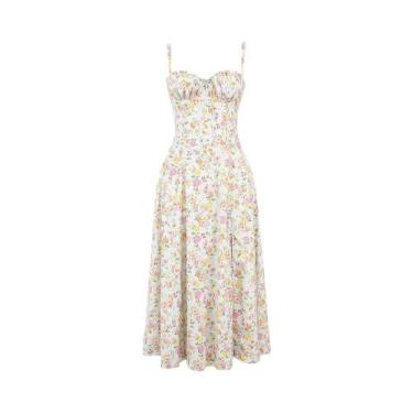 Imagem de Vestido Midi Floral Boêmio Feminino Halter Evasê Casual Elegante Com F