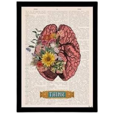 Imagem de Quadro Decorativo Cérebro Com Flores Think Com Vidro 24X18Cm - Quadros