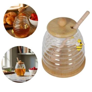 Imagem de Meleira De Vidro Abelhinha Com Tampa E Pegador Bambu 380Ml - Tesla Sto