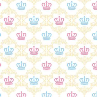 Imagem de Papel De Parede Coroa Rosa E Azul Desenho Amarelo Adesivo