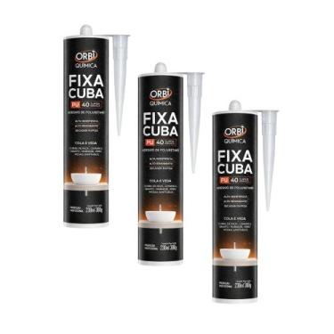 Imagem de Kit 3 Fixa Cuba Adesivo Poliuretano Pu 40 Orbi Química 380g Branco