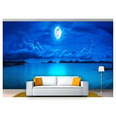 Imagem de Papel De Parede Praia Mar Lua Cheia Céu 3D Npr225