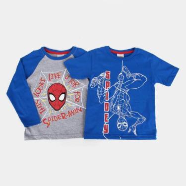 Imagem de Kit Camiseta Infantil Marvel Spider Man 2 Peças, Azul, Cinza, 1A