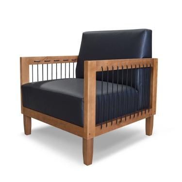 Imagem de Poltrona Decorativa Base de Madeira Daia Corino Preto - Loja Sheep