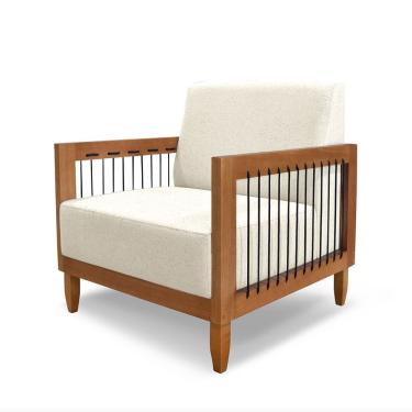 Imagem de Poltrona Decorativa Base de Madeira Daia Linho Rústico Natural - Loja Sheep