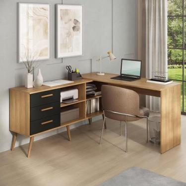 Imagem de Escrivaninha de Canto em L com 3 Gavetas Porto Multimóveis MP6036, Mad