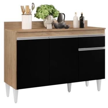 Imagem de Balcão Gabinete 120cm Com Tampo 3 Portas 1 Gaveta Arizona Castanho/preto - Lumil Móveis