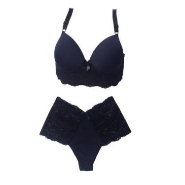 Imagem de Conjunto de lingerie plus size com bojo em microfibra e renda Sensual 