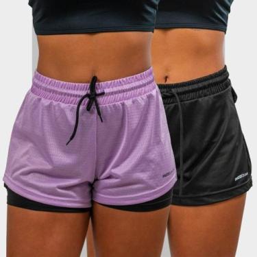 Imagem de Kit 2 Short 2 em 1 Feminino Dryfit Academia Bermuda Dupla Para Treino 