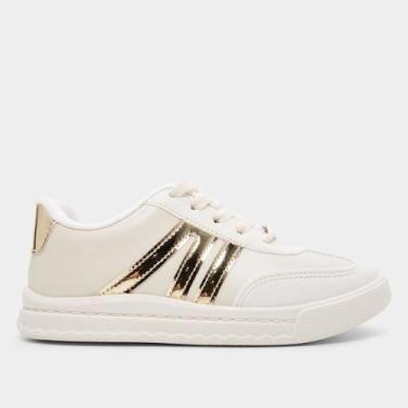 Imagem de Tênis Infantil Molekinha Menina, Branco, Dourado, 34
