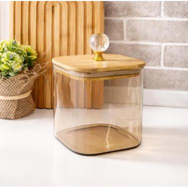 Imagem de Pote Hermético 700ml Vidro Âmbar Quadrado com Tampa de Bambu Ideal par