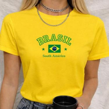 Imagem de Babylook Algodão Estampa Brasil South America Copa do Mundo Futebol Jo