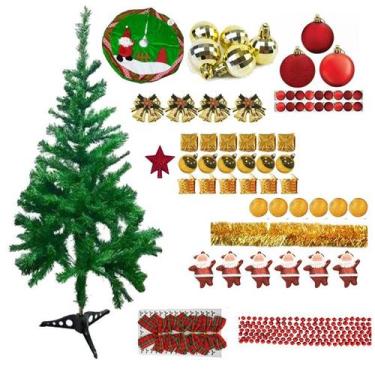 Imagem de Árvore De Natal Verde 1,50cm 200 Galhos Decorada 100 Itens Enfeites - 